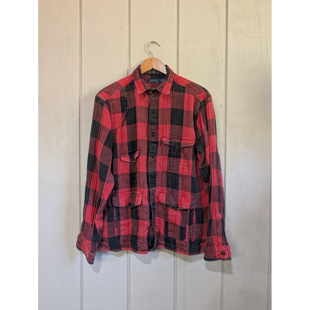 Polo Ralph Lauren Mens XL Red Black Buffalo Plaid Flannel Field Shirt Jacket